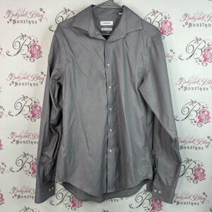 Calvin Klein button up collared shirt slim fit Men's Silver Dress Shirt